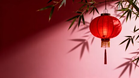 红色灯笼竹叶春节国风背景