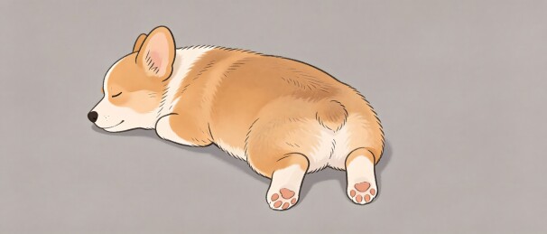 卡通柯基犬侧卧安睡