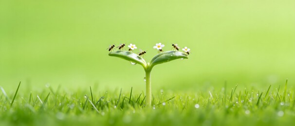 嫩芽上的小花与蜜蜂