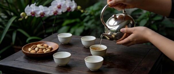 茶艺雅集银壶泡茶与坚果相伴