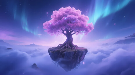 悬浮紫树梦幻夜空