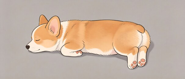卡通柯基犬侧卧安睡