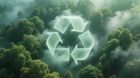 森林薄雾中的发光回收标志