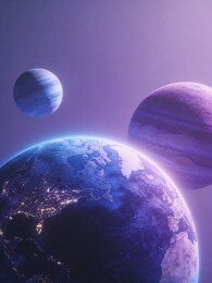 紫色宇宙中的星球与地球