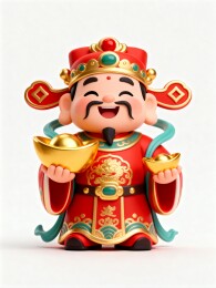 财神爷卡通形象手持元宝