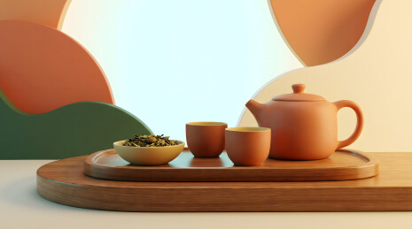 陶制茶具茶叶摆盘静物场景