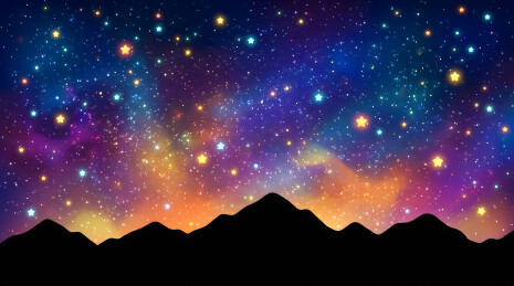星空璀璨山峦剪影夜景插画