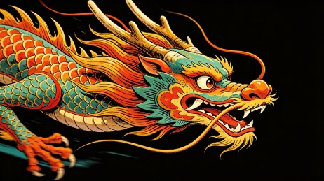 炫彩东方神龙国潮插画