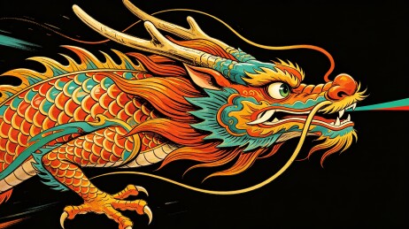 炫彩东方神龙国潮插画