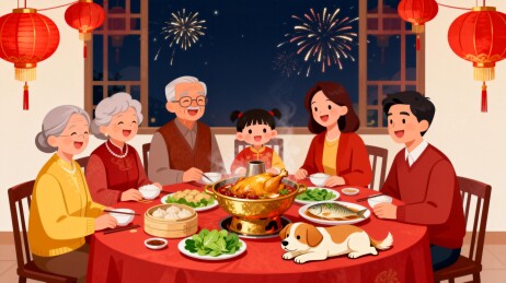 温馨阖家团圆年夜饭场景
