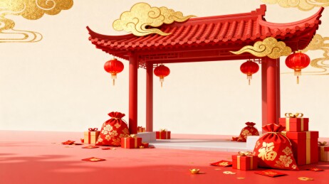 红墙金祥云春节场景