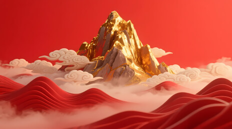 巍峨金山矗立红云之间