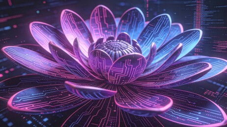 像素粉紫花卉赛博线条深色背景
