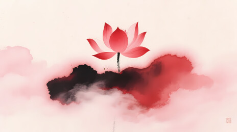 红莲绽放水墨意境