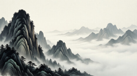单侧山影留白山水底图