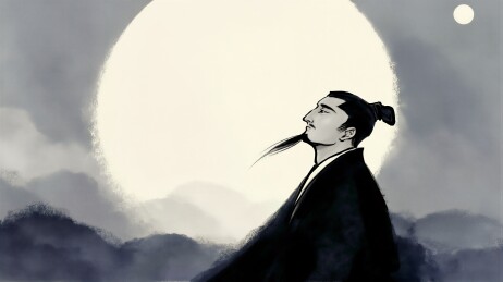 古风男子望月抒怀