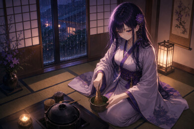 雨夜和室女子点茶