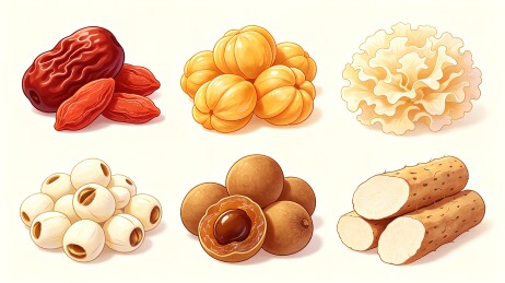 红枣枸杞银耳山药养生食材插画