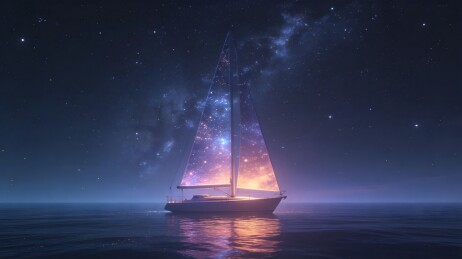 星空下的帆船夜景