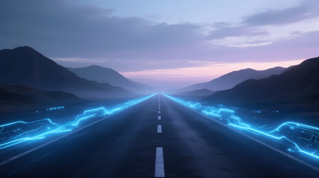 幽蓝能量流环绕的未来公路