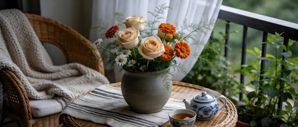 阳台花瓶茶具静物