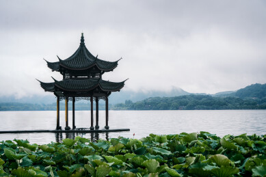 雨天 杭州西湖集贤亭的风景