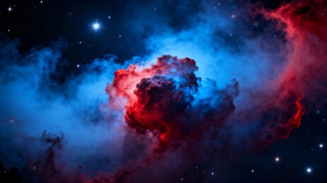 红蓝交织星云弥漫深空点缀星辰