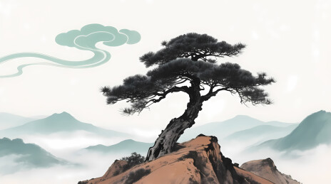 苍松盘踞赭岩云绕青山