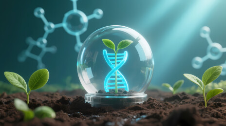 玻璃罩中 DNA 孕育嫩绿幼苗