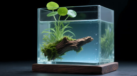 黑色背景下的玻璃生态缸微景观