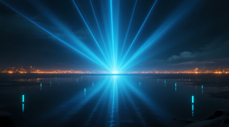 夜空绽放蓝色光束科幻感