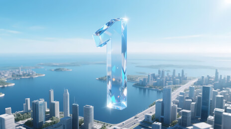 冰蓝数字一与海滨城市全景