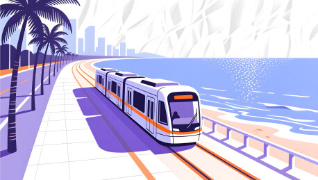 海滨通勤城市出行商业插画