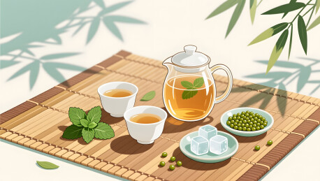 大暑竹席凉茶手绘节气背景