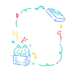 手绘简笔画生日礼物猫猫线条彩色多巴胺边框