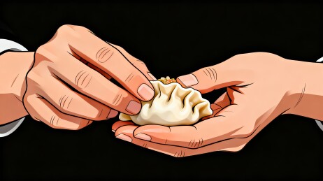 双手捏饺子扁平国风美食插画