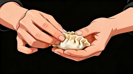双手捏饺子扁平国风美食插画