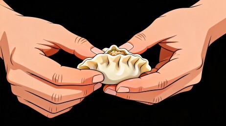 双手捏饺子扁平国风美食插画