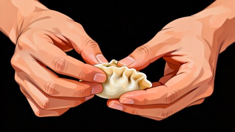 双手捏饺子扁平国风美食插画
