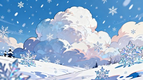青松冰棱雪原远山冬日插画