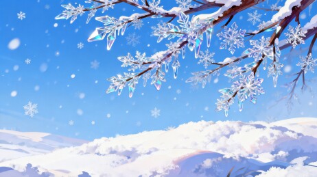 青松冰棱雪原远山冬日插画
