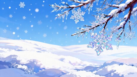 青松冰棱雪原远山冬日插画