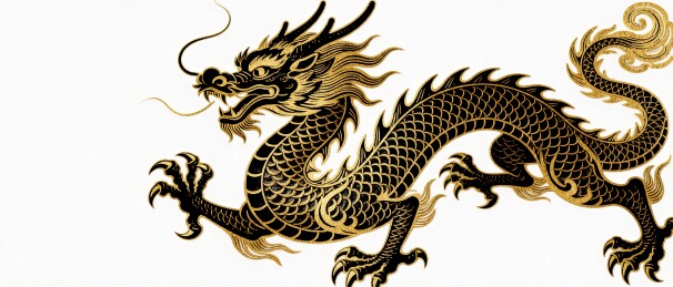 黑金描金传统神龙国风横版插画