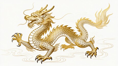 黑金描金传统神龙国风横版插画