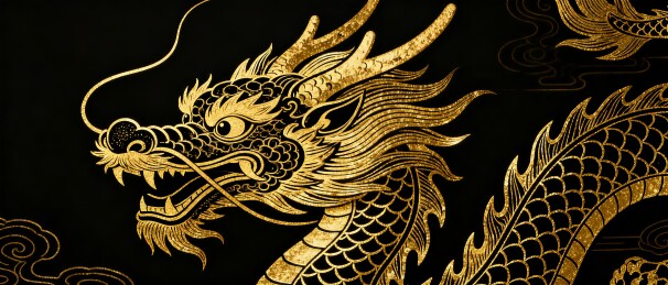 黑金描金传统神龙国风横版插画