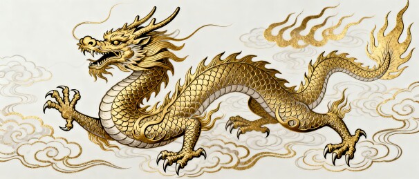 黑金描金传统神龙国风横版插画