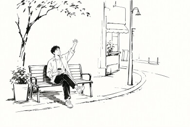 街角长椅招手