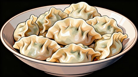 清汤水饺白瓷碗国风美食插画
