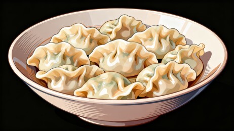 清汤水饺白瓷碗国风美食插画