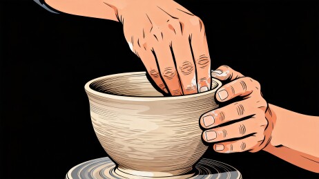 双手制陶泥塑陶罐非遗工艺插画